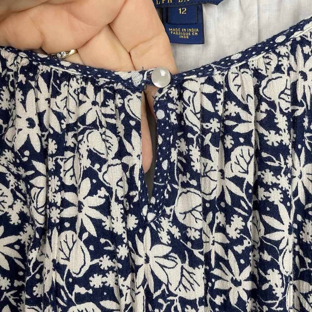 Polo Ralph Lauren Tiered Mini Dress Women Size 12 Navy Floral Western Festival - Picture 7 of 11